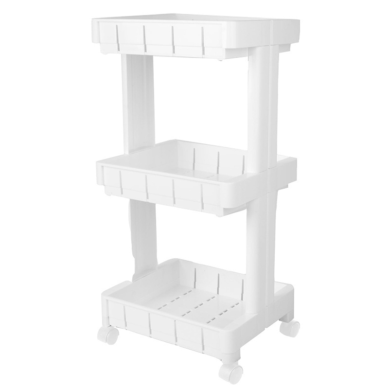 Kitchen Living room store organizer shelving units white plastic storage racks with wheels