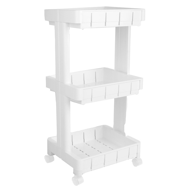 Kitchen Living room store organizer shelving units white plastic storage racks with wheels