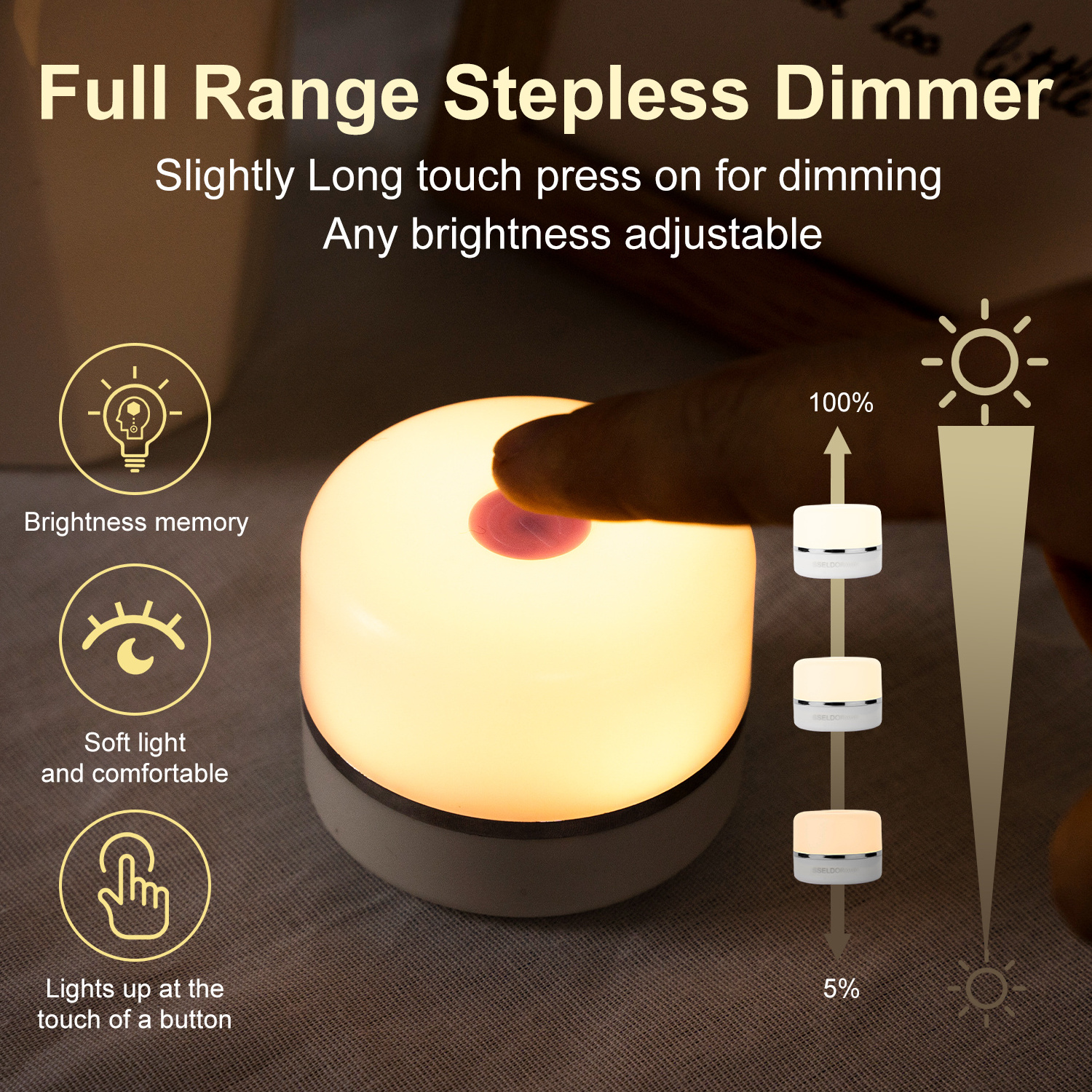 Smart Indoor Room Usb Rechargeable Touch Night Lamp Led Children Night Light Bed Reading Lights