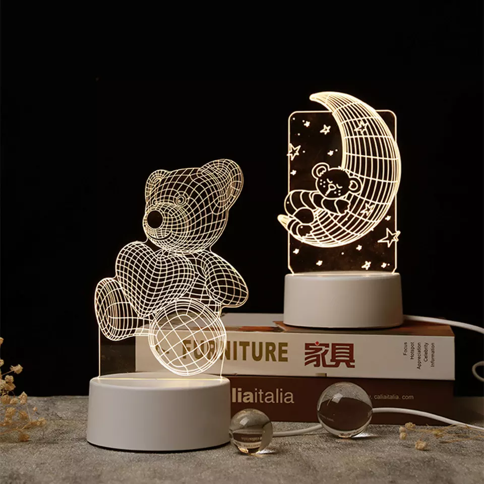 Home Modern Decorative Bedside LED Acrylic Table Lamp  Bases 3D Illusion Lamp Acrylic LED Night Light