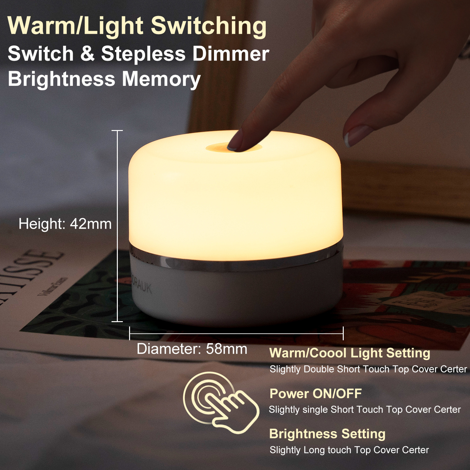 Smart Indoor Room Usb Rechargeable Touch Night Lamp Led Children Night Light Bed Reading Lights