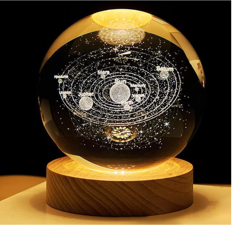 3D Art Science Planet Engraving Night Lamps Warm White Dimmable Led Wooden Base Solar System Crystal Ball Night Light for Gifts