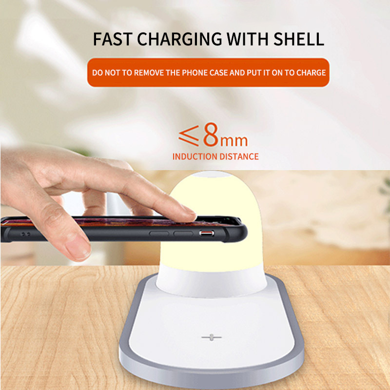 Rechargeable 10W Qi Wireless Charger LED night Light Fast Charging magnetic wireless charger for bedroom and smart phone