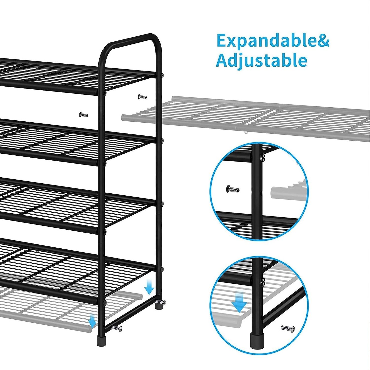 4-Tier Stackable Shoe Rack Expandable & Adjustable Shoe Organizer Storage Shelf