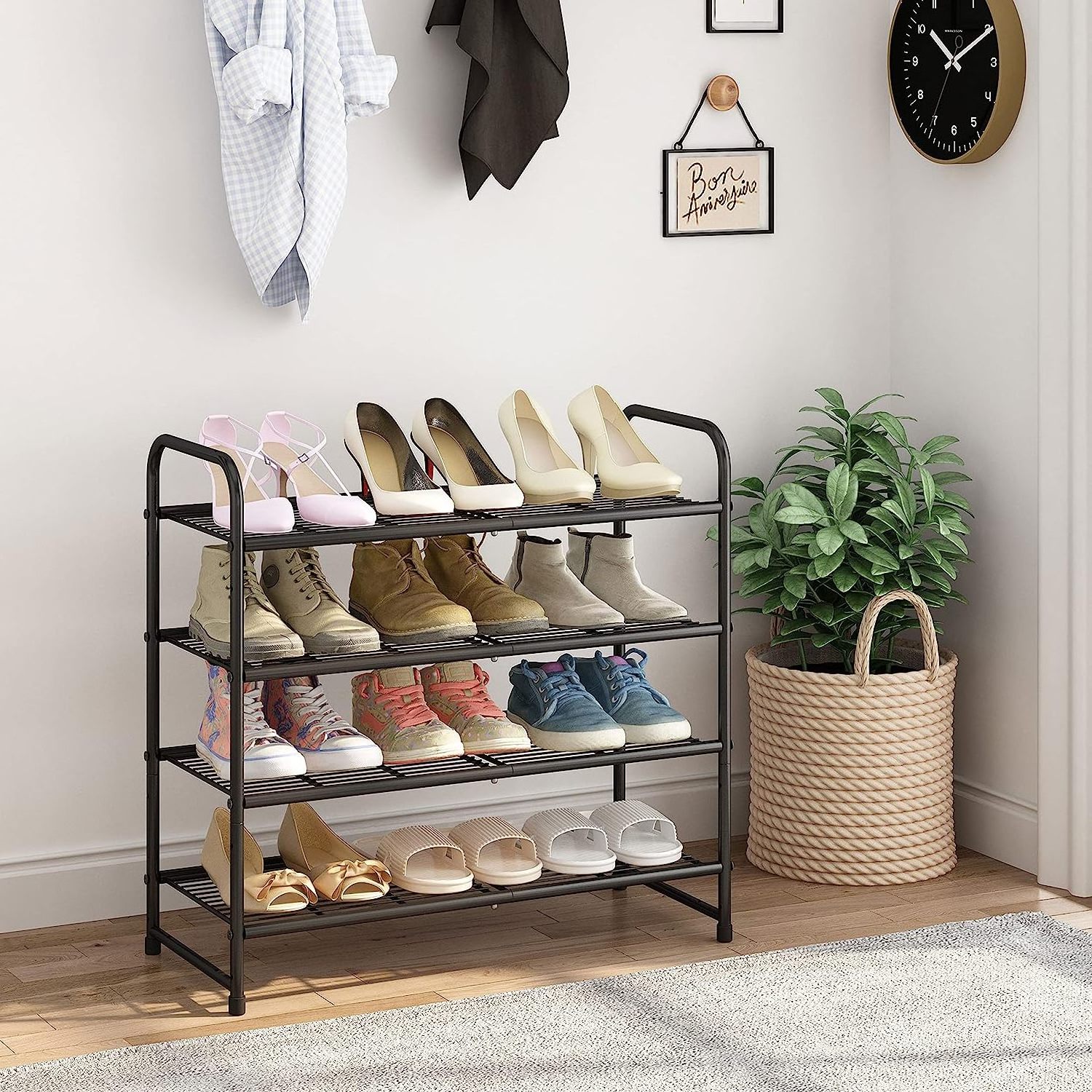 4-Tier Stackable Shoe Rack Expandable & Adjustable Shoe Organizer Storage Shelf