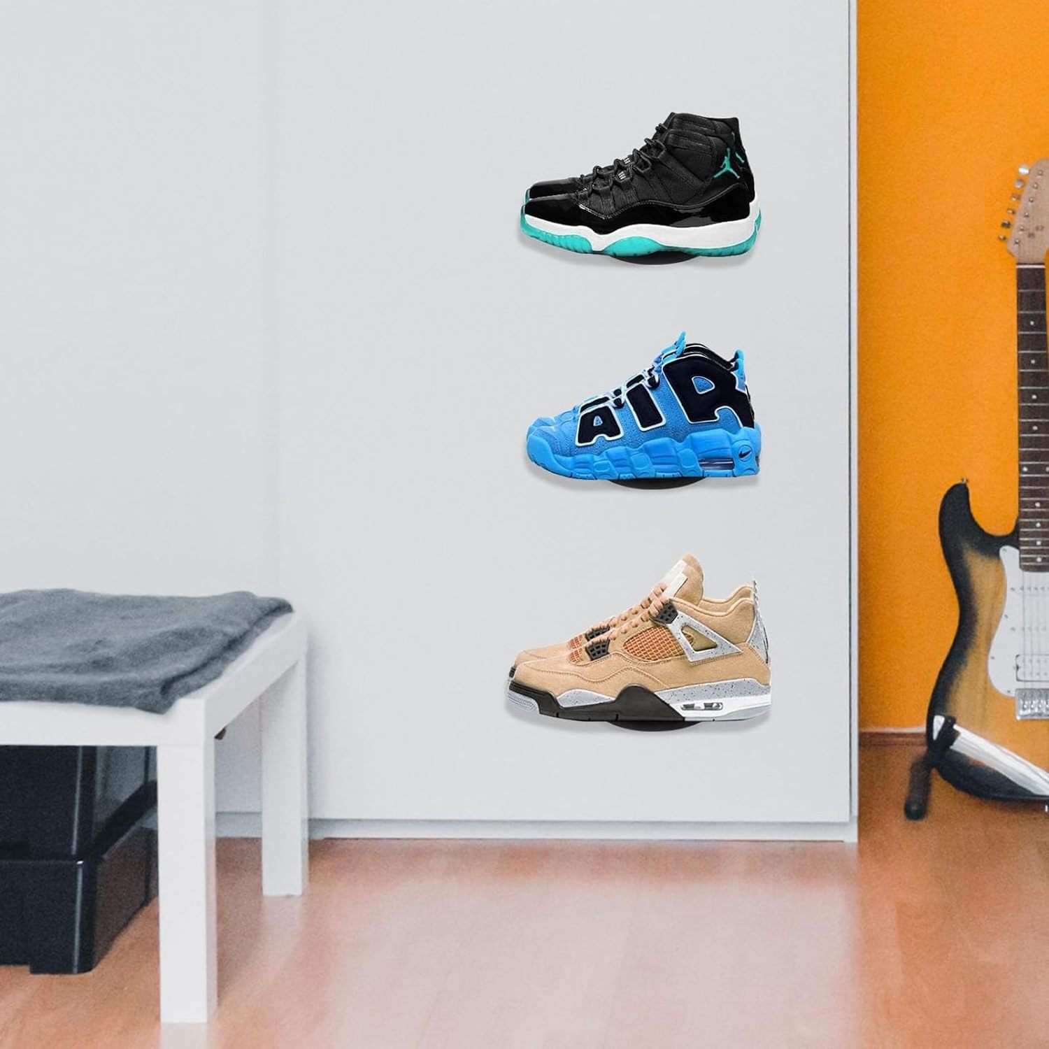 Black Custom Shoe Display Rack Wall Mounted Floating Sneaker Store Display Shelf