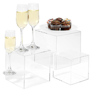 Custom Crystal Buffet Risers Clear Acrylic Cube Display Nesting Riser Stands with Hollow Bottoms