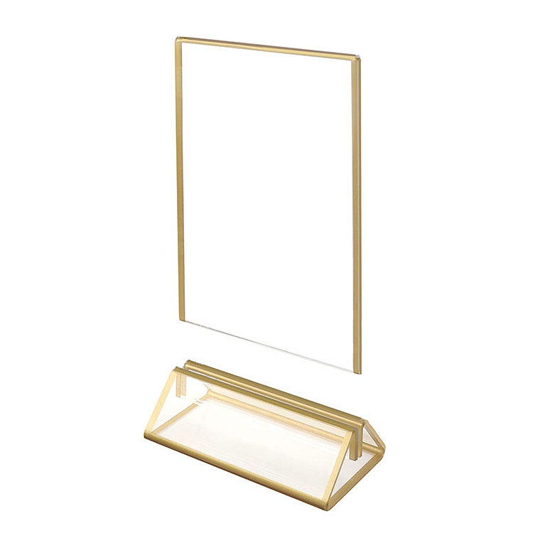 Custom Double Sided Menu Stands Frames Silver Gold Acrylic Table Sign Holder