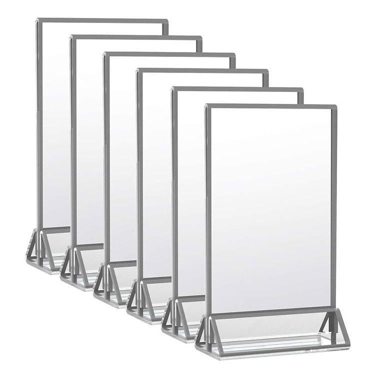 Custom Double Sided Menu Stands Frames Silver Gold Acrylic Table Sign Holder