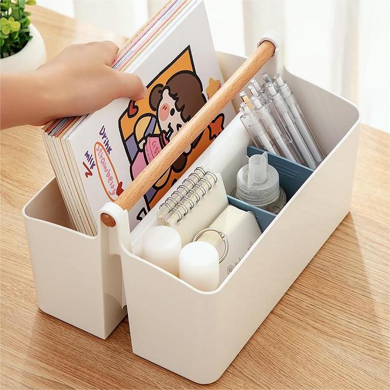 Factory Wholesale 8-Section Stackable Flatware Caddy Organizer with Bamboo Handle for Kitchen Utensil Bathroom Storage