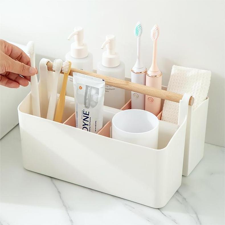 Factory Wholesale 8-Section Stackable Flatware Caddy Organizer with Bamboo Handle for Kitchen Utensil Bathroom Storage