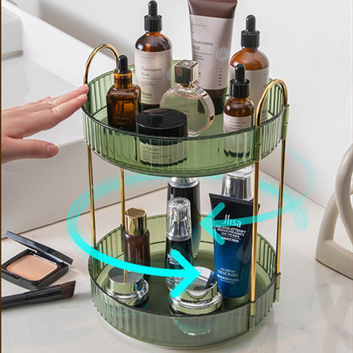 360 degrees rotating makeup perfume organizer for bathroom vanity shelf countertop cosmetics storage box