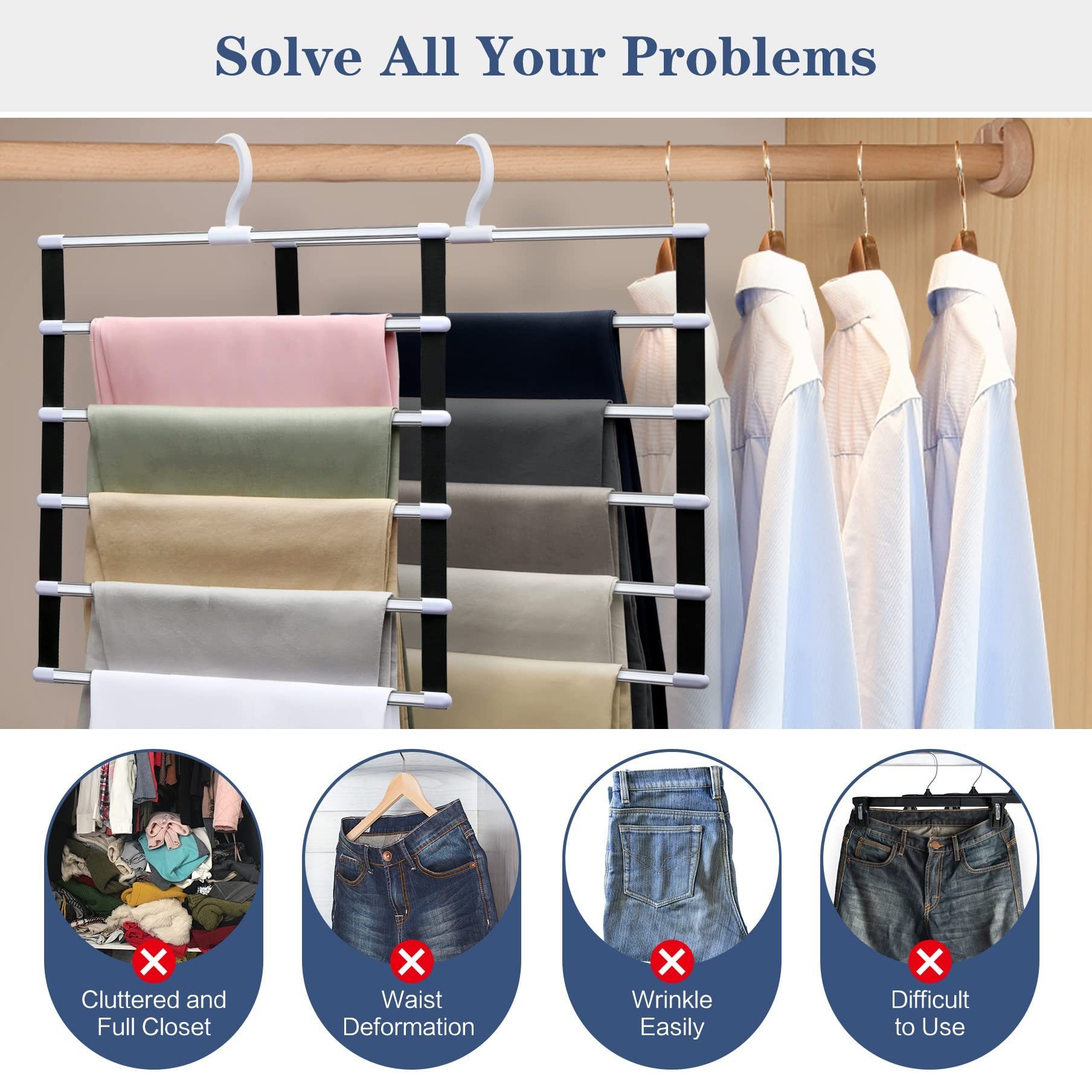 8 Layers Pants Hangers Holders Trousers Hanger Storage Metal Hangers Wardrobe Closet