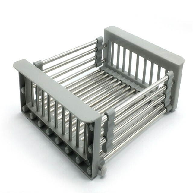 Kitchen Sink Storage Rack Organizer Stainless Steel Telescopic  Over The Sink Dish Drying Rack