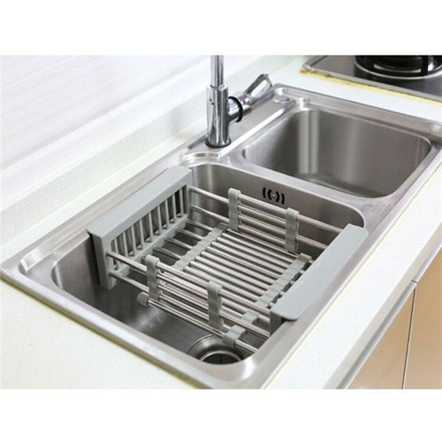 Kitchen Sink Storage Rack Organizer Stainless Steel Telescopic  Over The Sink Dish Drying Rack