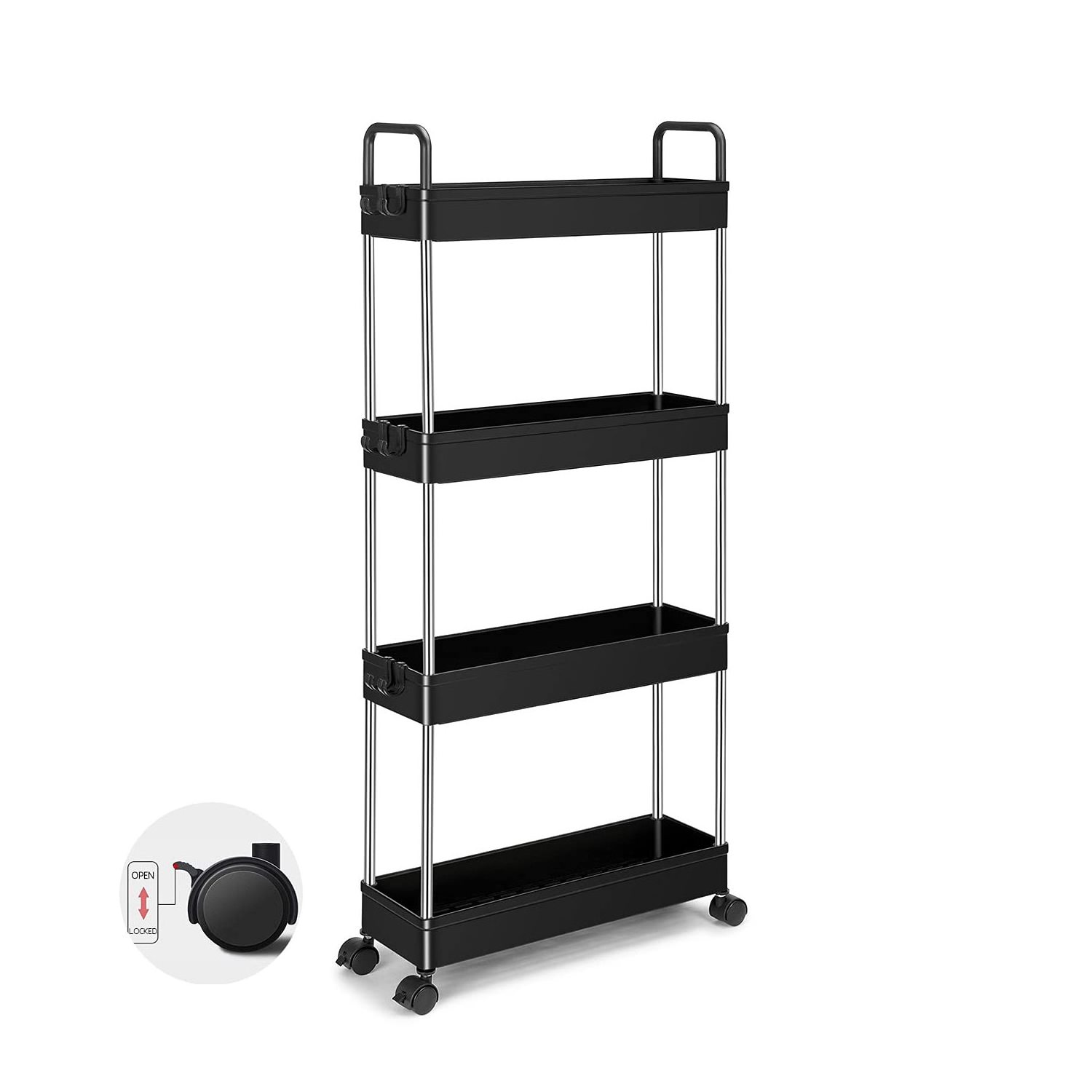 4 Tier Narrow Spaces Skinny Shelf Slide Out Slim Storage Rolling Cart