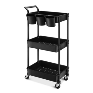 3-Tier Utility Rolling Cart Storage Shelves Rack  With Lockable Caster Wheels For Bathroom