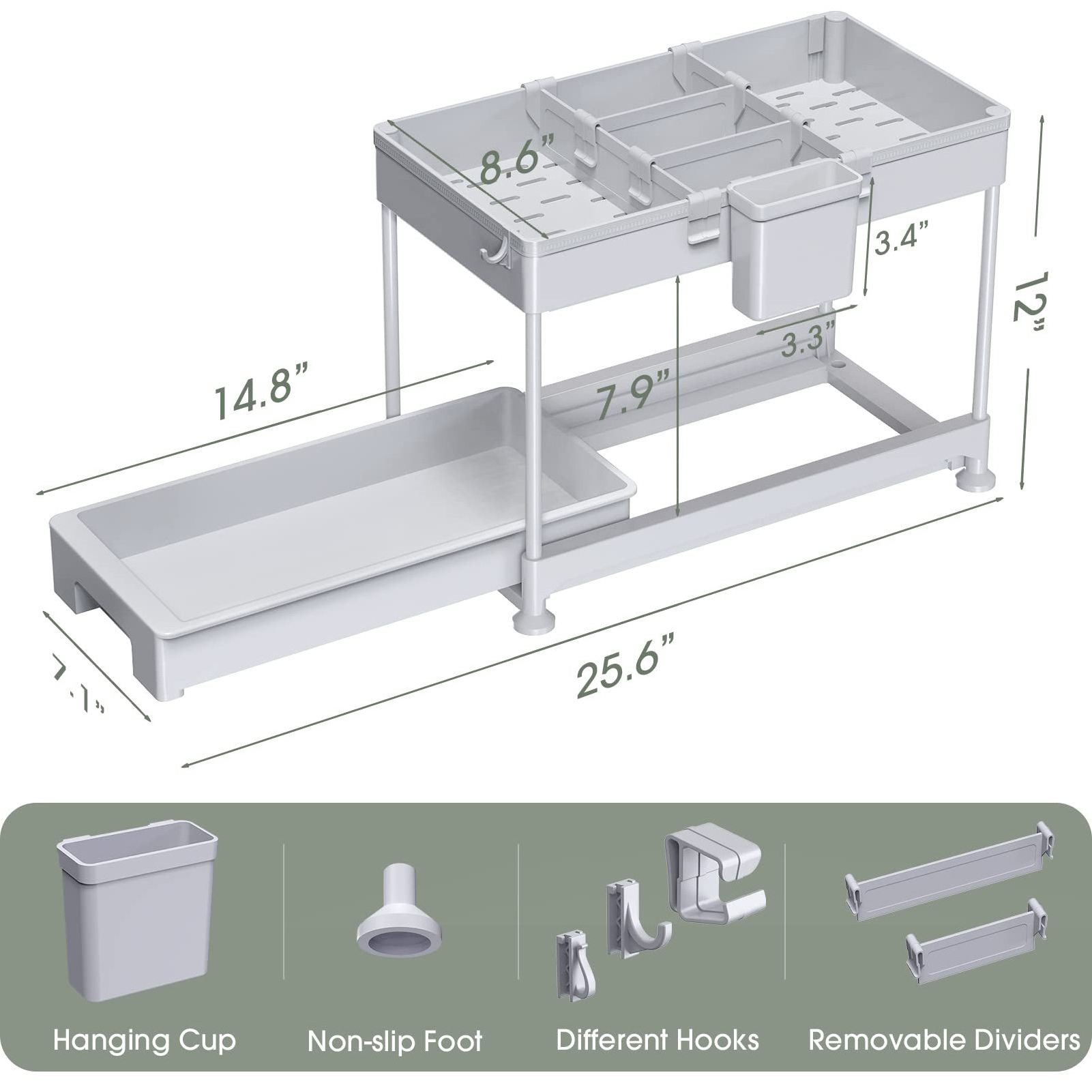 Sliding Cabinet Pull Out Basket Organizer Drawer 2 Tier Under Sink Bathroom Storage Rack