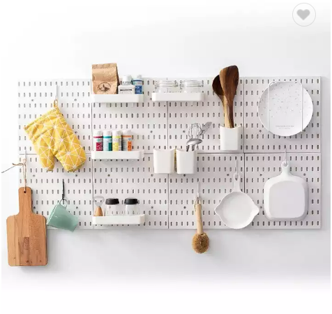 Kitchen Plastic Pegboard Wall Organizer Simple White Wall Mount Tableware Storage Rack