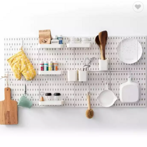 Kitchen Plastic Pegboard Wall Organizer Simple White Wall Mount Tableware Storage Rack