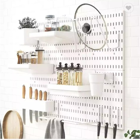 Kitchen Plastic Pegboard Wall Organizer Simple White Wall Mount Tableware Storage Rack