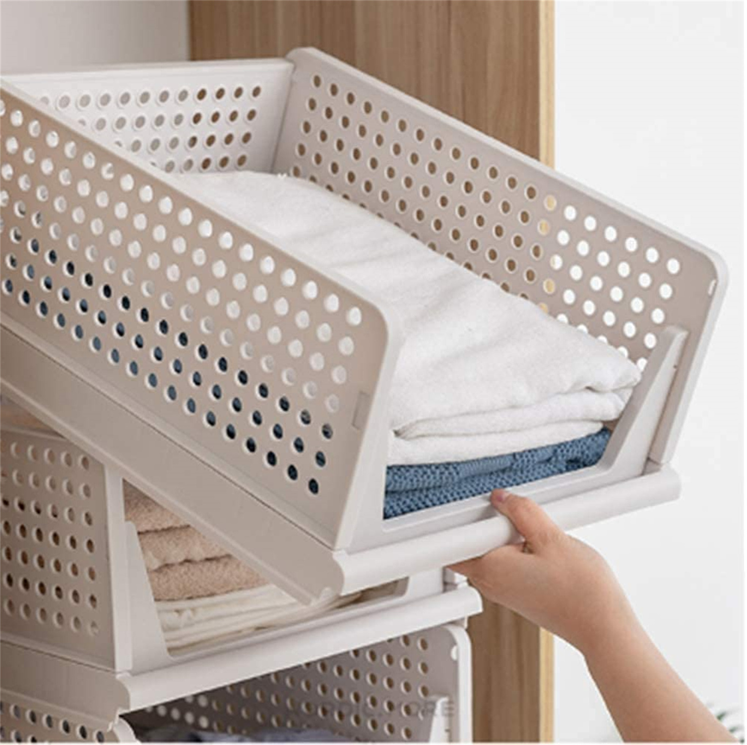 Wardrobe Storage Basket Draw Sliding Clothes Storage Box Stackable Folding Storage Clothing Box