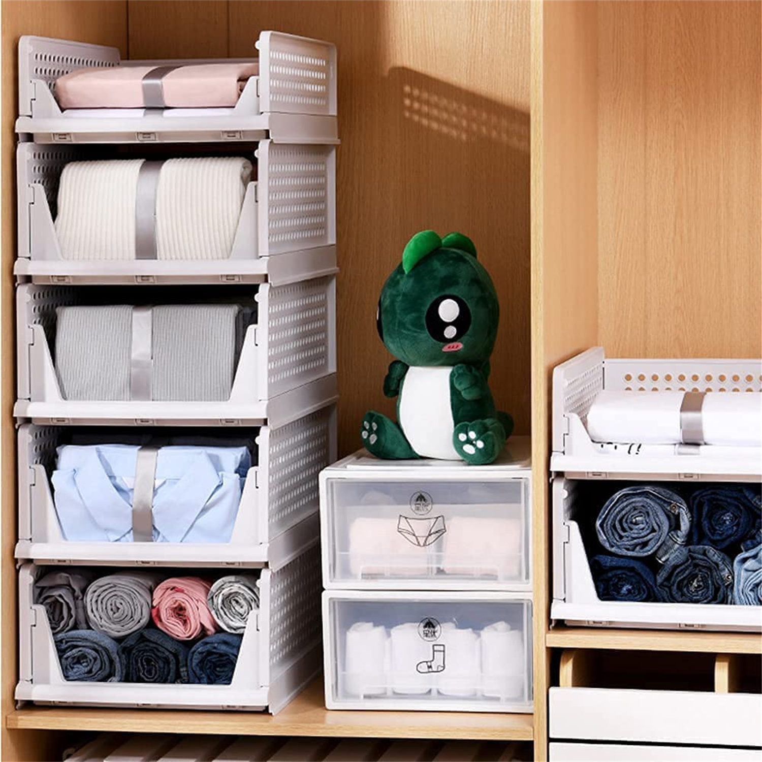 Wardrobe Storage Basket Draw Sliding Clothes Storage Box Stackable Folding Storage Clothing Box