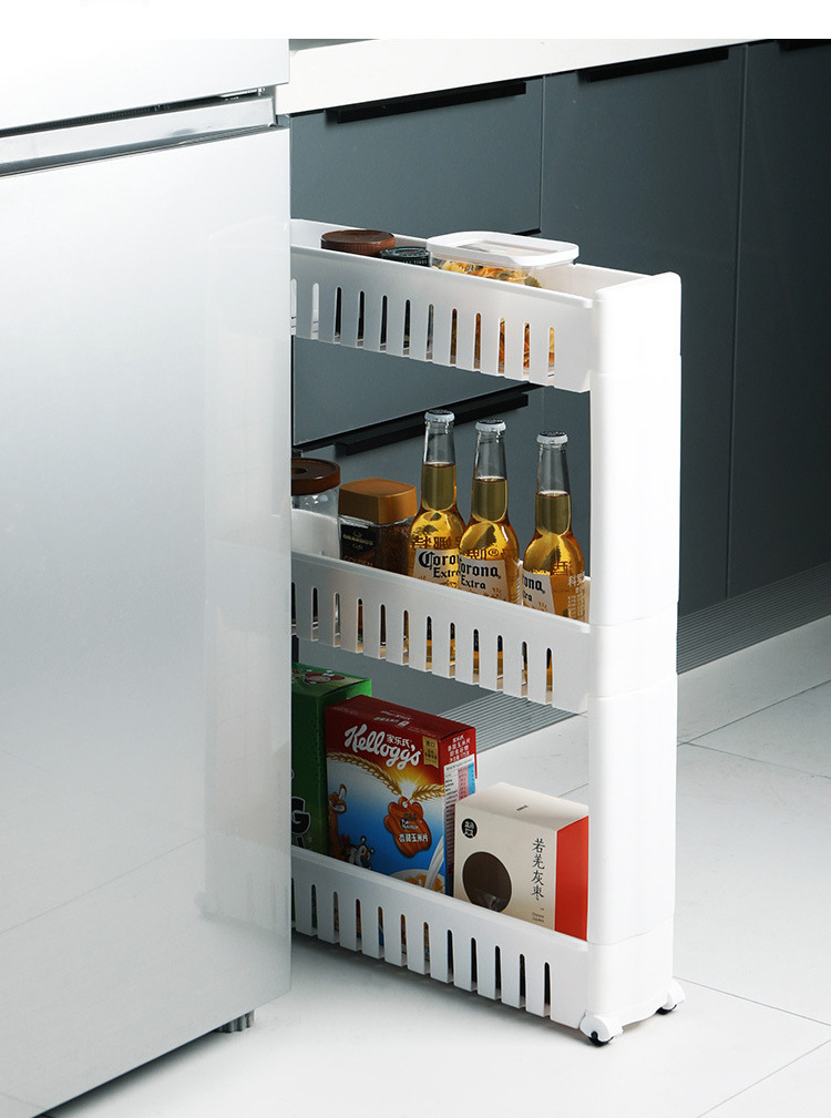 Kitchen Storage Rack Fridge Side Shelf Narrow Slim Rolling Storage Cart Sliding Shelf Organizer