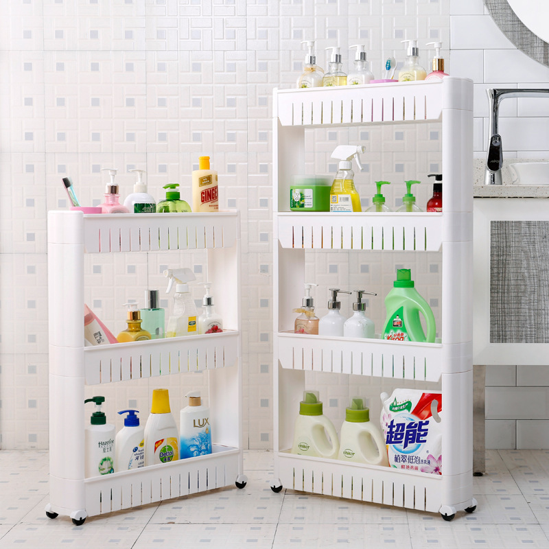 Kitchen Storage Rack Fridge Side Shelf Narrow Slim Rolling Storage Cart Sliding Shelf Organizer