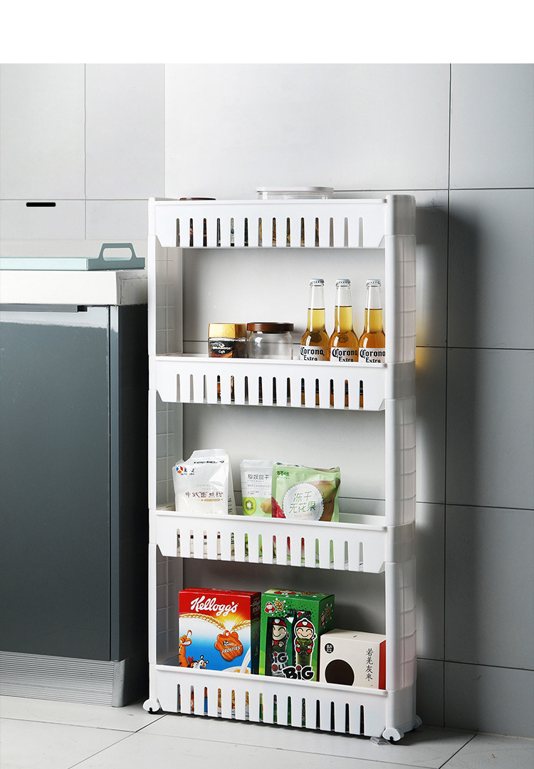 Kitchen Storage Rack Fridge Side Shelf Narrow Slim Rolling Storage Cart Sliding Shelf Organizer