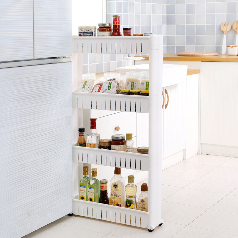 Kitchen Storage Rack Fridge Side Shelf Narrow Slim Rolling Storage Cart Sliding Shelf Organizer