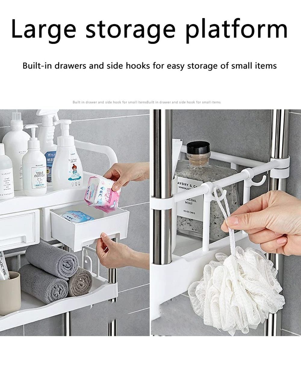 Bathroom organizer shelf with drawers over the toilet storage shelf