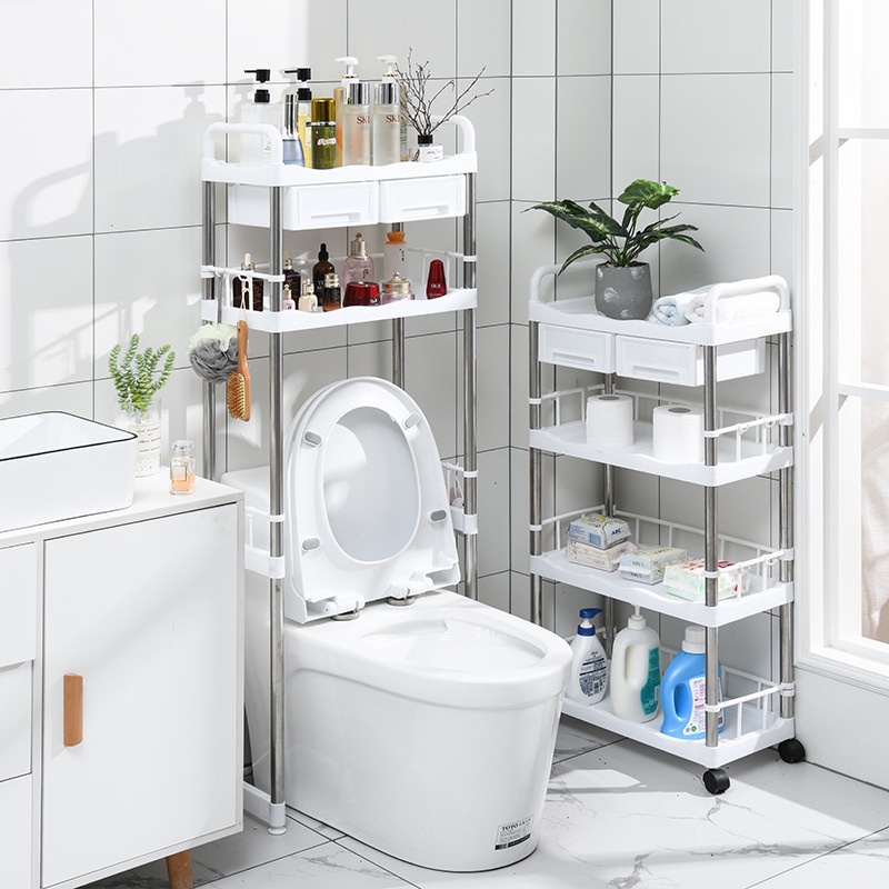 Bathroom organizer shelf with drawers over the toilet storage shelf