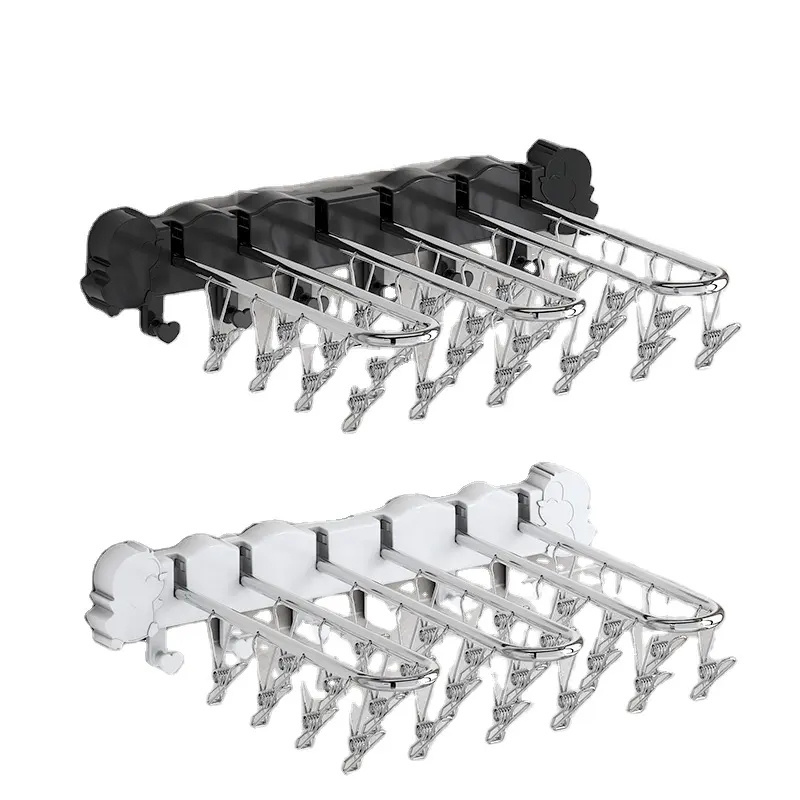 Wall Mounting Stainless Steel Foldable Socks Drying Rack Clips Hanger with 24pcs Laundry Pegs