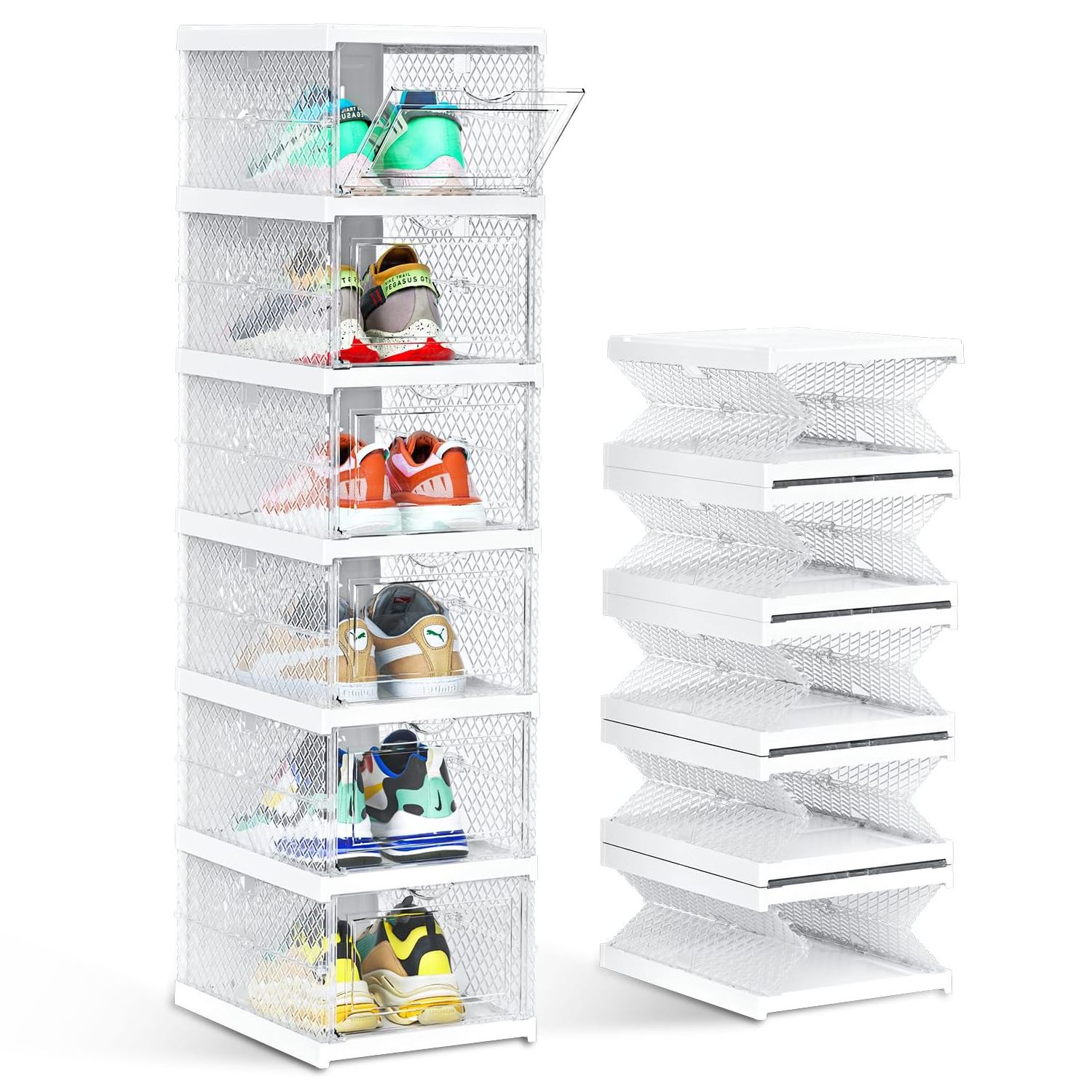 Multi-layer Installation-free Plastic Transparent Foldable Shoe Box Rack Storage Organizer With Doors