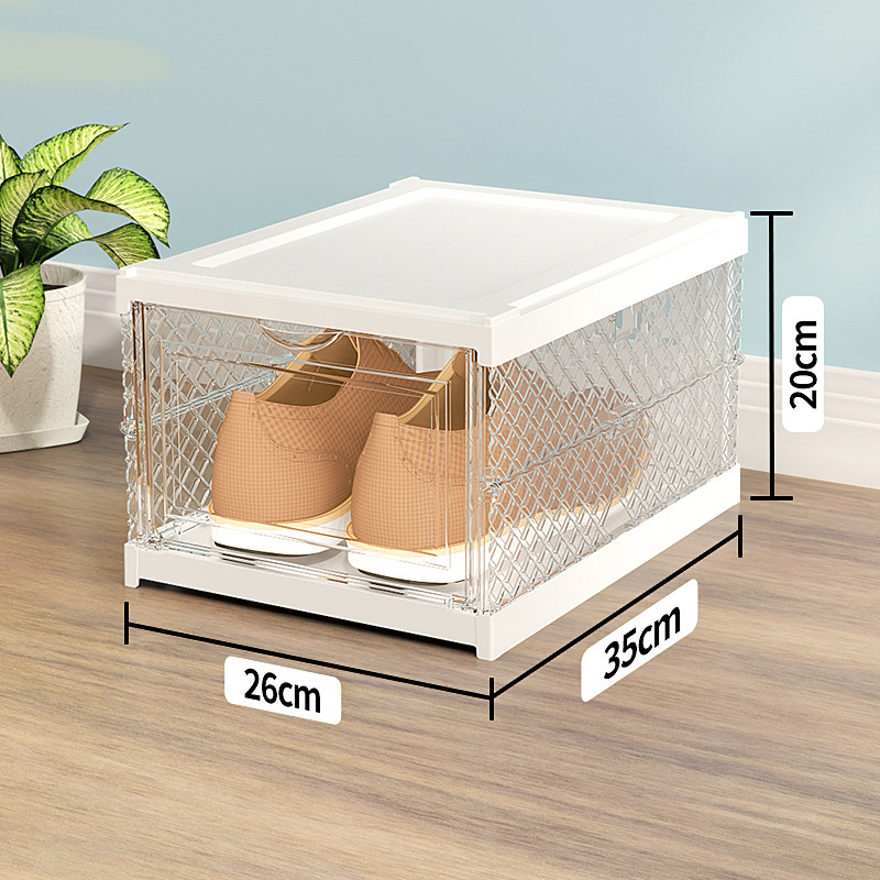 Multi-layer Installation-free Plastic Transparent Foldable Shoe Box Rack Storage Organizer With Doors