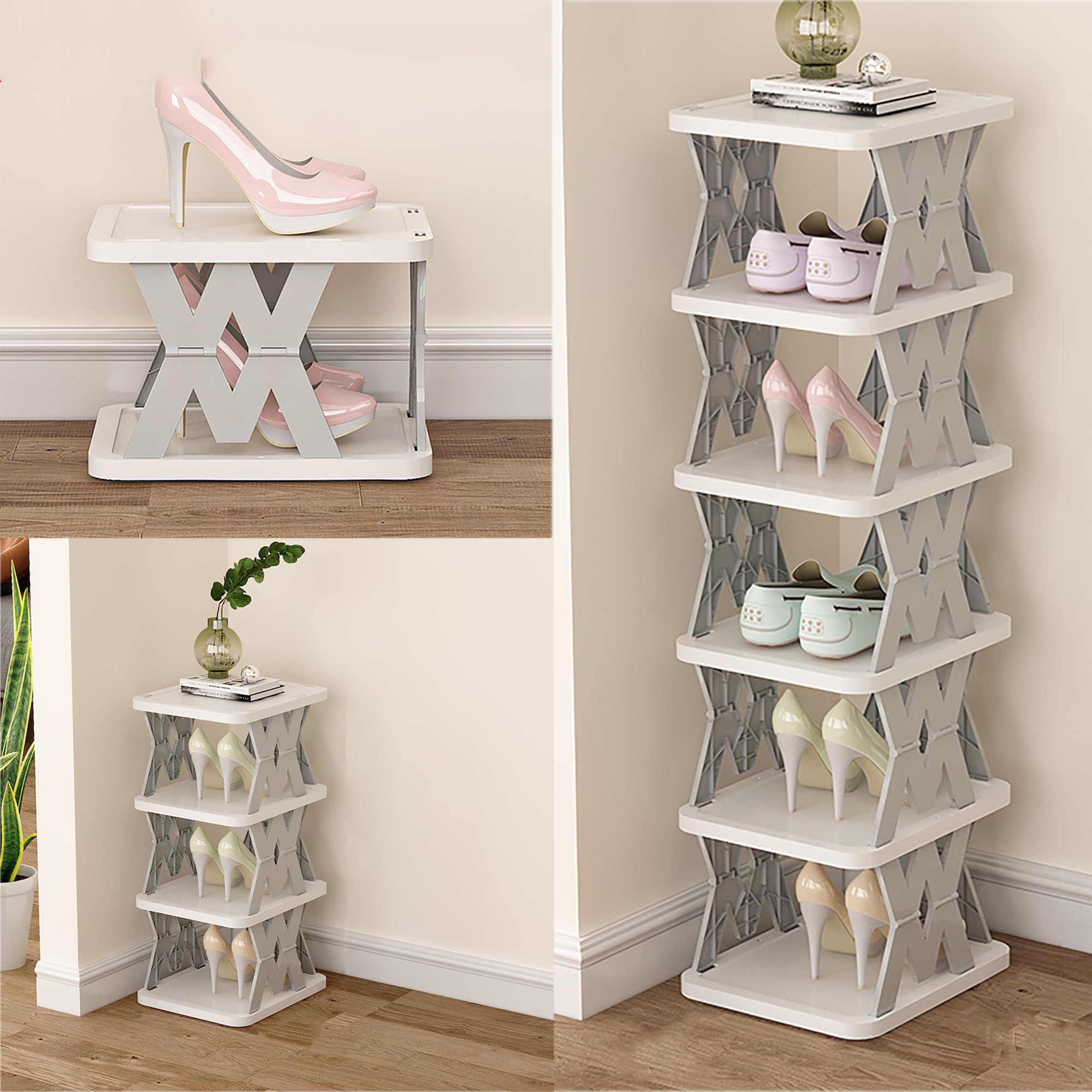 Bedroom Entryway Saving Space Collapsible Plastic Shoe Rack Storage Organizer without Assembly