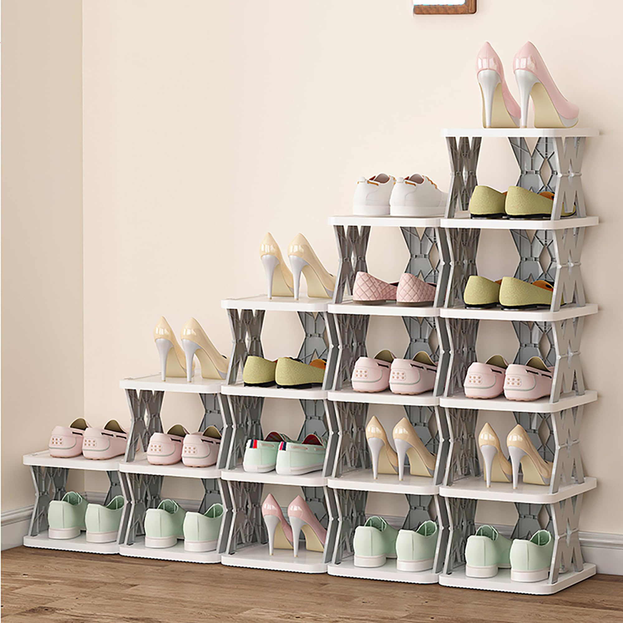 Bedroom Entryway Saving Space Collapsible Plastic Shoe Rack Storage Organizer without Assembly