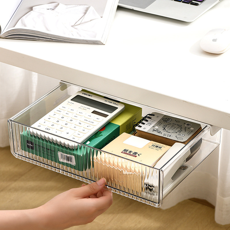 Self Adhesive Pen Pencil Sundries Organizer Tray Under Table Drawer Hidden Storage Box