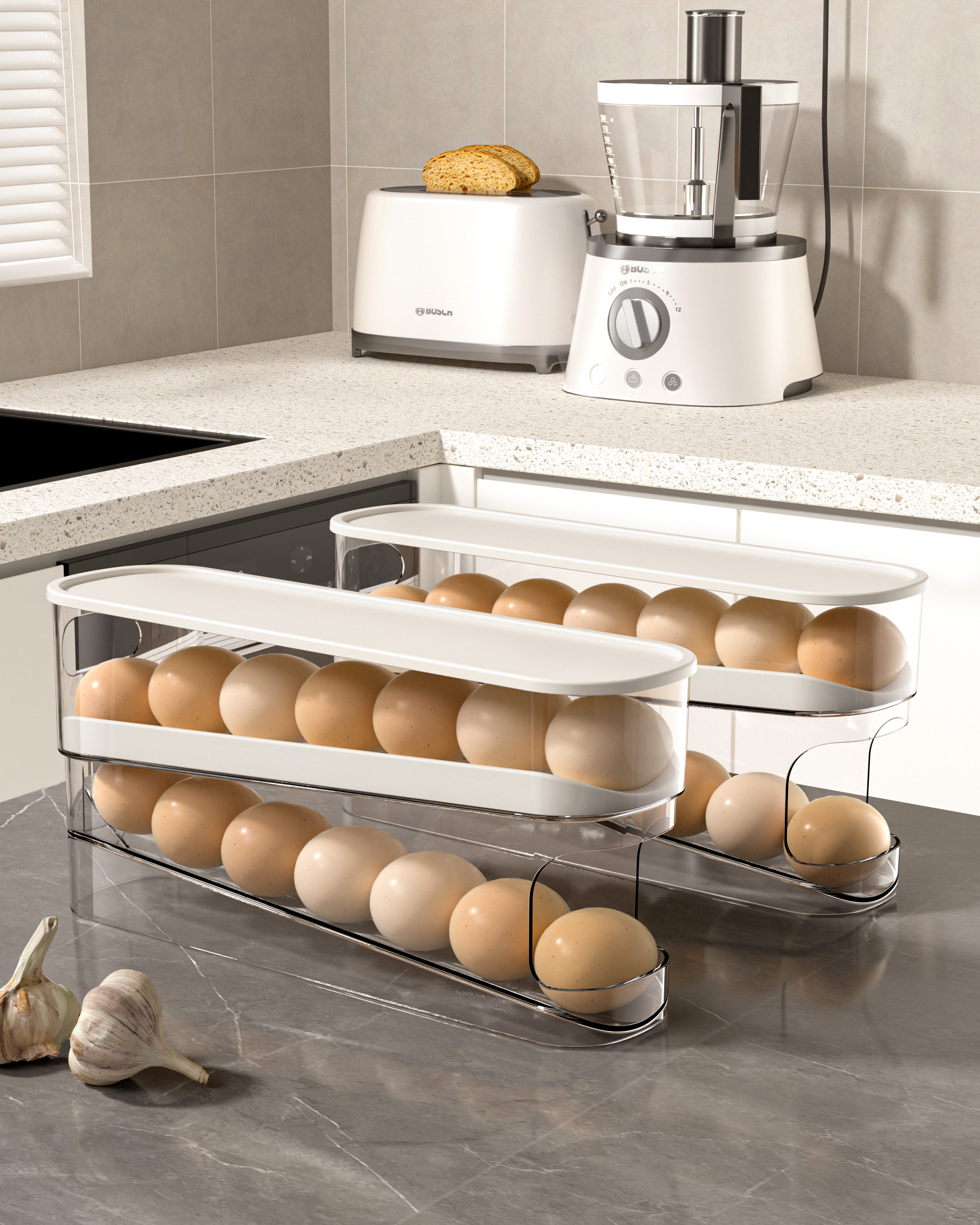 Fridge 2 Tier Automatic Egg Roller Storage Organizer Container Egg Holder For Refrigerator