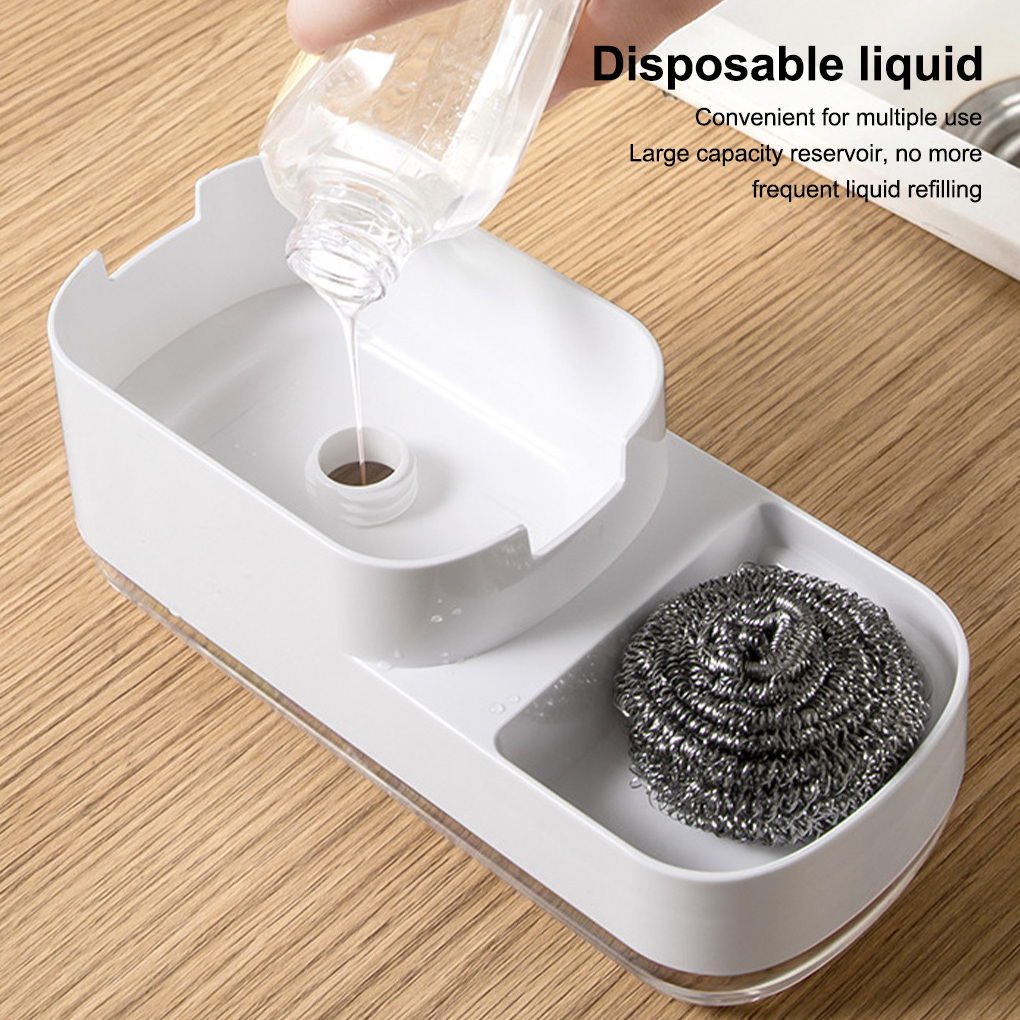 Kitchen Manual Press Soap Dispenser Detachable Reusable Organization Case Dish Scrubber Holder With Tray