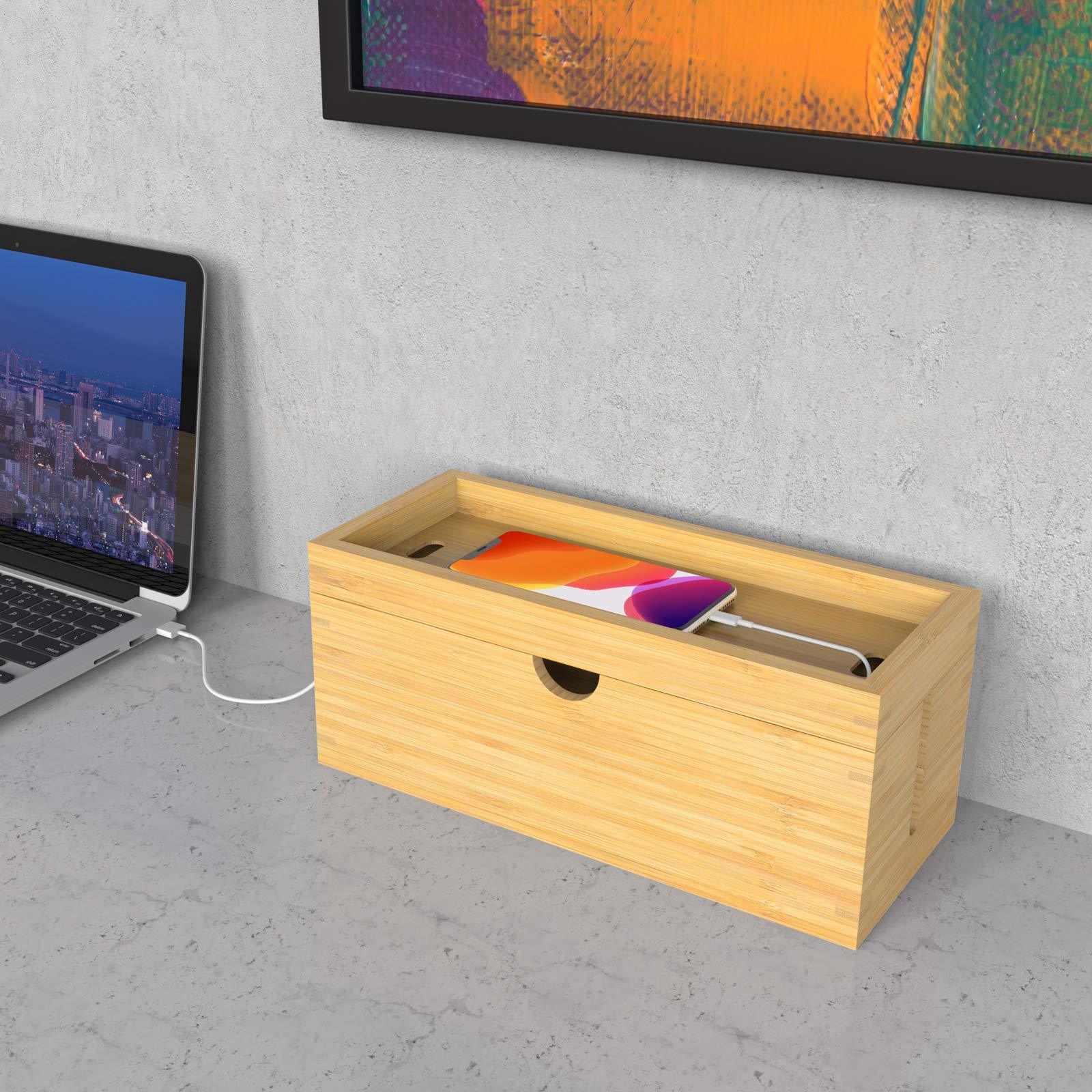 Hot Sale Cable Box Hider Storage Bamboo Cord Organizer Cable Box For Desk Conceal Power Strips