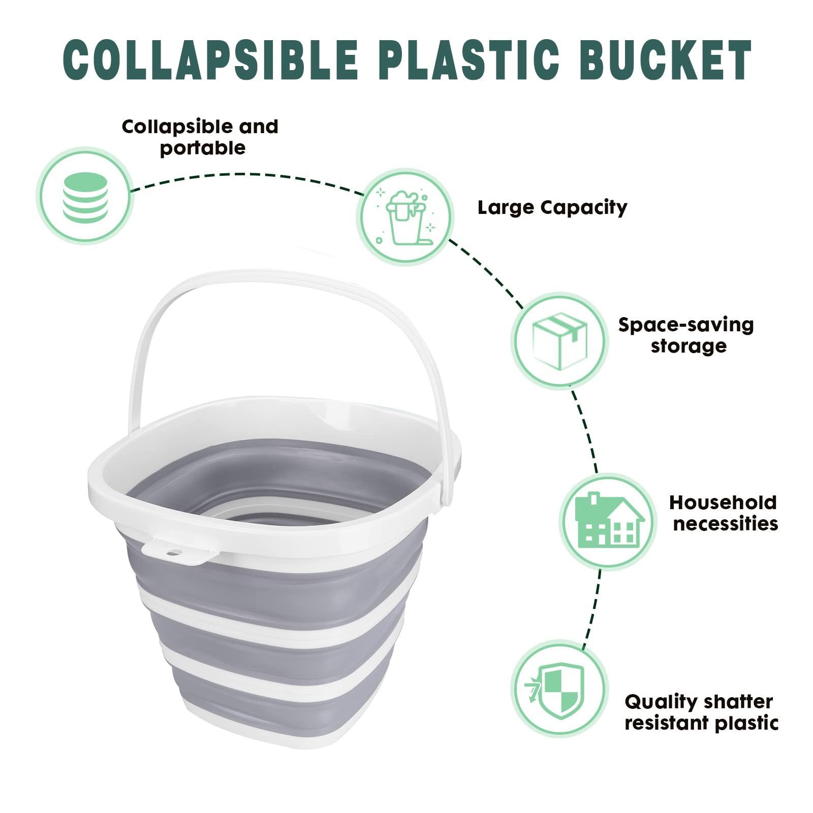 10L Portable  Plastic Foldable Water Tub Cleaning Bucket  With Handles  For Household