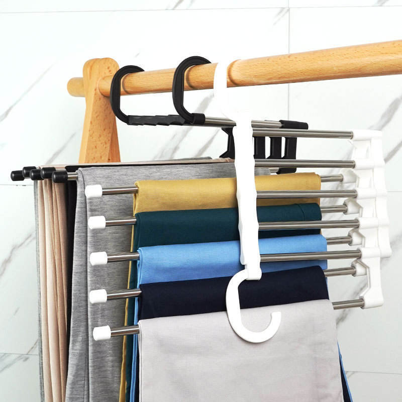 5 Tier Stainless Steel Multi-Functional Space Saving Magic Pants Hangers For Closet