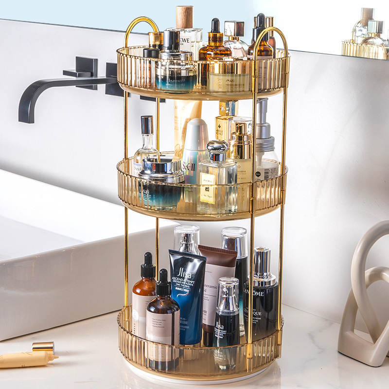 360 degrees rotating makeup perfume organizer for bathroom vanity shelf countertop cosmetics storage box