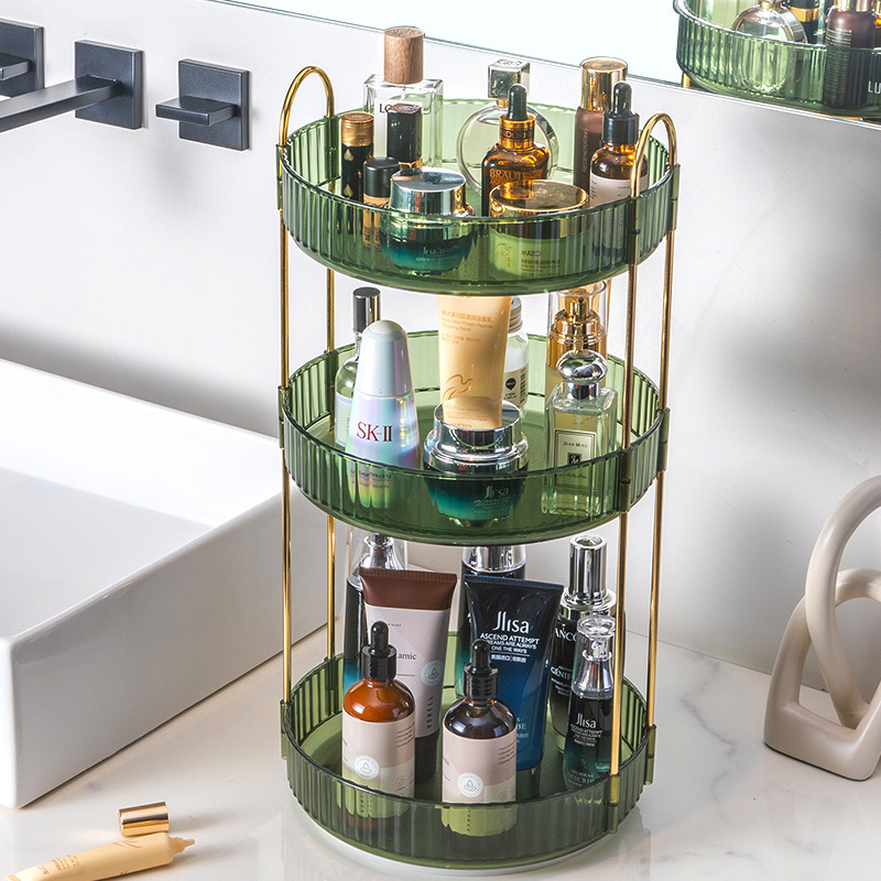 360 degrees rotating makeup perfume organizer for bathroom vanity shelf countertop cosmetics storage box