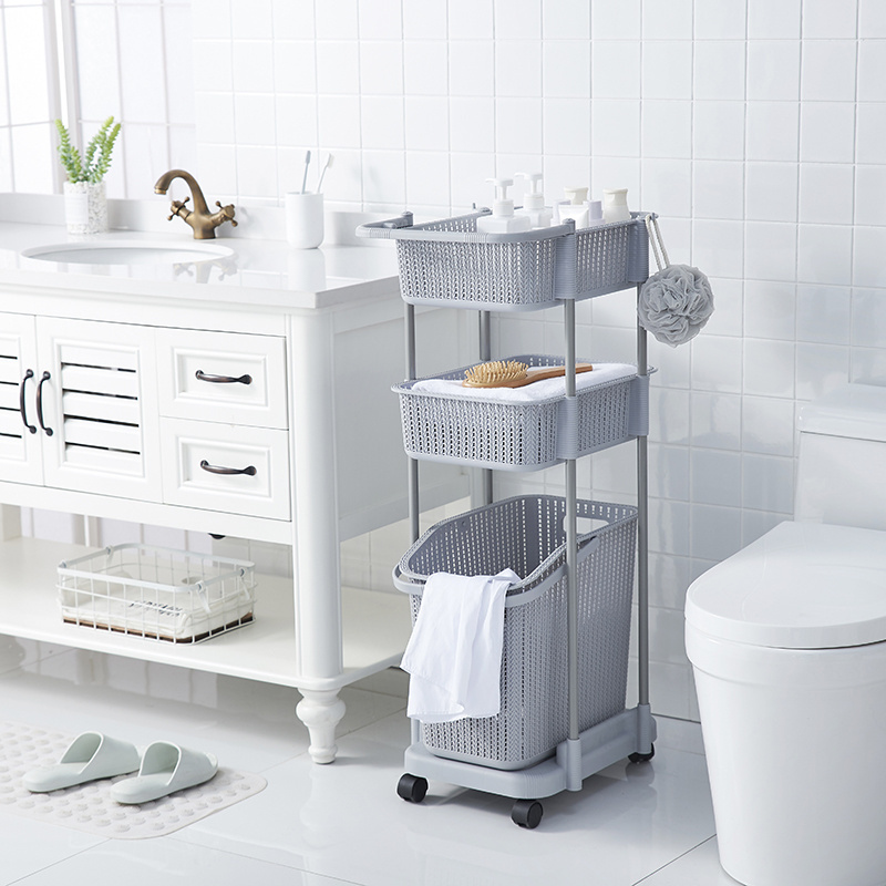 Bathroom 360 rotating dirty clothes storage rack corner shelf laundry basket trolley storage holders & racks