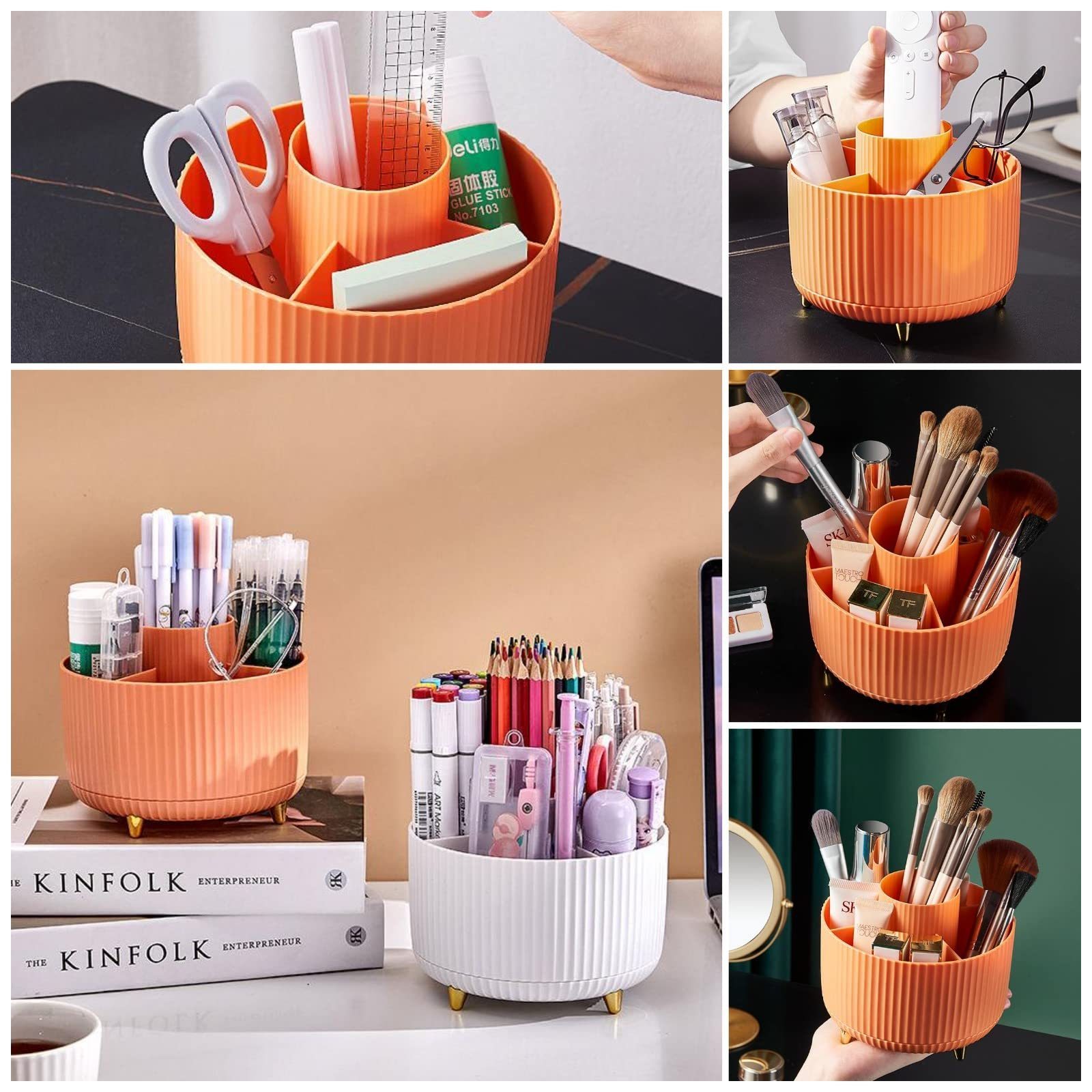 Countertop 360 degree 5 Slot Makeup Brushes Holder Cup Rotating Makeup Brush Organizing Display Case