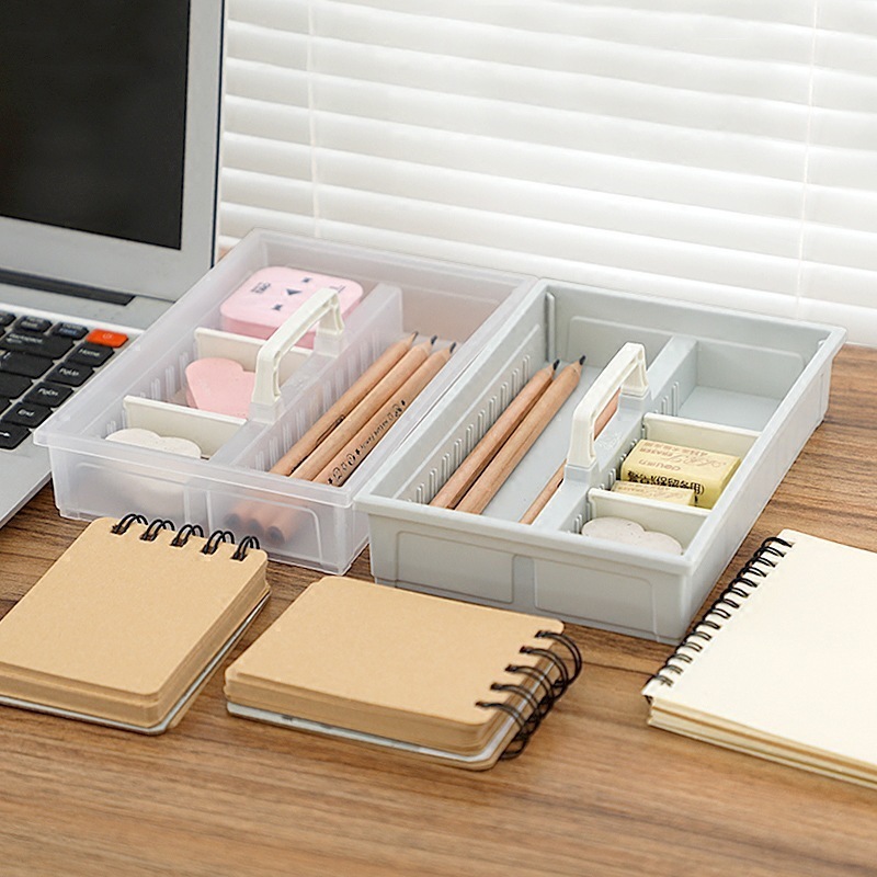 Portable plastic tabletop mini tidying divider storage boxes with handle stackable desk drawer organizer