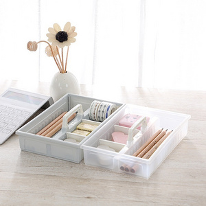 Portable plastic tabletop mini tidying divider storage boxes with handle stackable desk drawer organizer